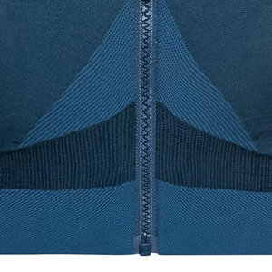 สปอร์ตบราสำหรับผู้หญิงแบบ Racerback ระดับการซัพพอร์ตปานกลาง ผ้าตาข่ายระบายอากาศ ซิปด้านหน้า สีน้ำเงินล้วน ชุดออกกำลังกาย - Product Image 6