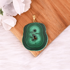 Colgante de Piedra Preciosa Unisex de Moda, Estalactita de Malaquita Natural, Latón de 20.7 g, Chapado en Oro/Plata/Oro Rosa/Rutenio Negro - Product Image 6