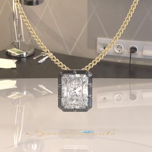 Georgian Style Cut Set Solid 14K Gold Certified Geometric Octagon Cut Moissanite Pendant Necklace - Product Image 6
