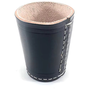 Round Leather <b>Dice</b> Cup <b>Set</b> 2Pcs Black Handmade Classic Style Storage Box for Game Use - Product Image 3