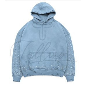 Nueva Llegada, Sudadera con Capucha para Hombre, Diseño Personalizado, con Pedrería, Estilo Desgastado, 100% Algodón, Felpa, Talla Grande, Venta al Por Mayor de Fábrica, Primavera - Product Image 4