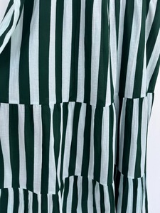 Robe longue en coton rayée verte et blanche pour femme, avec bretelles à nouer et franges, sans manches, à volants, coupe trapèze, style bohème, pour l'été, la plage et les vacances - Product Image 5