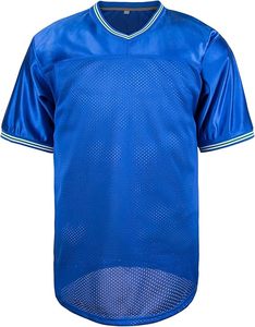 Blue V-Neck Mesh Football Jersey Short Sleeve Lightweight Polyester Sport T-Shirt <b>Red</b> Jersey - Product Image 2