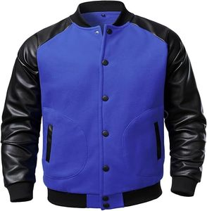 Chaqueta Varsity Clásica Verde con Mangas Blancas y Ribete en Contraste, Cuello Redondo, para Adultos, Ropa de Otoño, Regreso a Clases, Graduación - Product Image 4