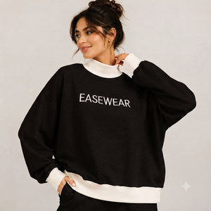 เสื้อสเวตเชิ้ตคอเต่าทรงโอเวอร์ไซส์สำหรับผู้หญิง ผ้าฝ้ายฟลีซ สไตล์มินิมอล สตรีทแวร์ แบรนด์เปล่าสำหรับติดฉลากส่วนตัว - Product Image 1