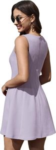 Vestido Mini de Verano Casual sin Mangas con Cuello Redondo, Corte en A, Color Sólido, Tejido de Punto, Ajuste Delgado y Transpirable - Product Image 3