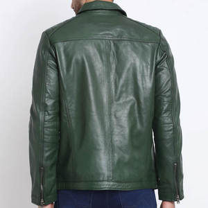 PREMIUM MEN'S GREEN PU <b>LEATHER</b> <b>JACKET</b> WITH ZIPPER CLOSURE SHIRT COLLAR DUAL CHEST POCKETS SLIM FIT CASUAL MOTORCYCLE OUTERWEAR - Product Image 5