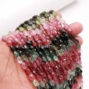 Cuentas Ovaladas Facetadas de Turmalina Natural, Gema Suelta Multicolor Genuina, Hilo de Piedras Preciosas para Joyería Fina, 7 mm, 13 Pulgadas, Color Claro - Product Image 4
