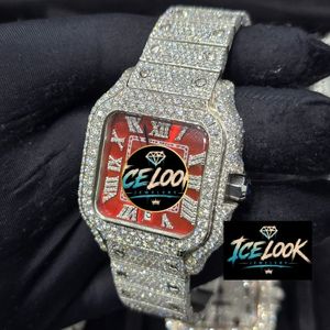 Reloj de Lujo para Hombre ICELOOK, Cuadrado, con Diamantes, Acero Inoxidable, Esfera Roja, Movimiento de Cuarzo Analógico, 38 mm, Cierre Plegable - Product Image 4