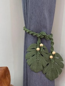 Handmade Macrame <b>Curtain</b> Tieback: Monstera Leaf Boho Decor - Product Image 2
