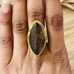 High Demand Rutilated Quartz <b>Ring</b> Boho Statement <b>Ring</b> For Women 18k Gold Plated Brass <b>Chunky</b> Handmade <b>Ring</b> Wholesale <b>Ring</b> - Product Image 4