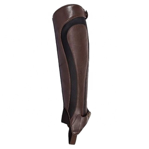 Classic English <b>Men's</b> Half <b>Chaps</b> Premium Quality High Rise Soft Padded Comfortable Black <b>Leather</b> Elastic Zipper <b>Chaps</b> - Product Image 2