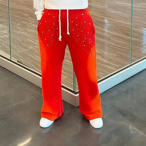 Men's Wide Leg <b>Pants</b> Gradient Orange Red <b>Sequined</b> Elastic Waist Casual Summer Lightweight Polyester Joggers - Product Image 3