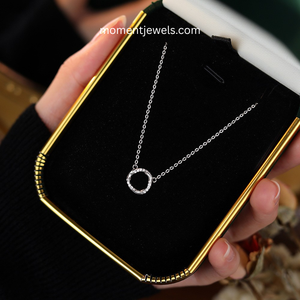 Collier Pendentif Rond en Argent Style Simple pour Femme, Bijou Fin Géométrique Cercle Taillé Diamant, Élégant Quotidien Minimaliste - Product Image 2