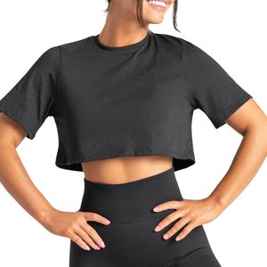 Camiseta Corta Negra Personalizada al por Mayor para Mujer, Transpirable, para Gimnasio, Entrenamiento, Top de Manga Corta, Ropa Deportiva, Yoga, OEM - Product Image 1