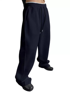 Pantalones Jogger Anchos Negros para Hombre, Cintura Elástica con Cordón, Casuales, de Algodón, Peso Medio, para Otoño - Product Image 2