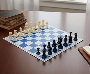 Jeu d'échecs classique en plastique avec plateau bleu et blanc pour jeu en intérieur - Product Image 2