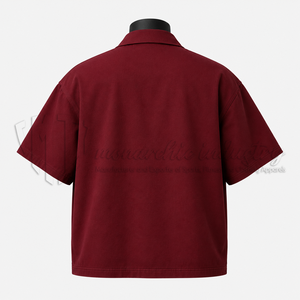 Chemise zippée à manches courtes unie pour homme, en sergé, style workwear, col rabattu, décontractée, pour l'été - Product Image 2