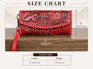 Cartera de mano de cuero vacuno rojo con grabado completo de la colección Retro Boutique 2026 para mujer, estilo bohemio floral, con tarjetero y monedero de muñeca - Product Image 2