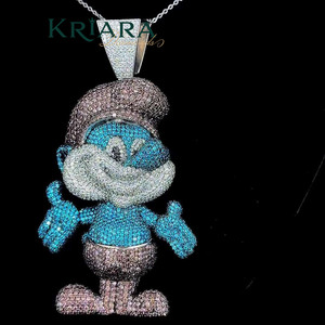 Pendentif Moissanite Smurf en Argent 925 Plaqué Rhodium et Or, Breloque Thème Dessin Animé Mignon, Cadeau Bijou Unisexe - Product Image 3