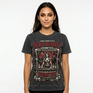Camiseta con gráfico de calavera de media cara para mujer, camiseta negra minimalista estética, ropa de calle con estampado personalizado, ropa de algodón de alta calidad - Product Image 2