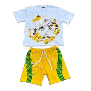 ชุดเสื้อยืดและกางเกงขาสั้นผ้าฝ้ายทรงโอเวอร์ไซส์สำหรับผู้ชาย - สกรีนสีตามสั่ง คุณภาพสูง - Product Image 2