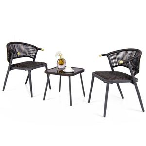 Set di 3 Mobili da Giardino in Rattan con Piano in Vetro Temperato per Cortile o Bordo Piscina - Product Image 4