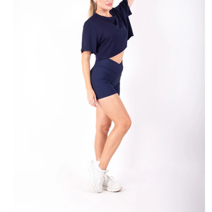 Custom Design Women Crop Top and Shorts <b>Set</b> Outdoor Sportswear Solid Color Comfortable Two Piece <b>Set</b> OEM ODM - Product Image 2