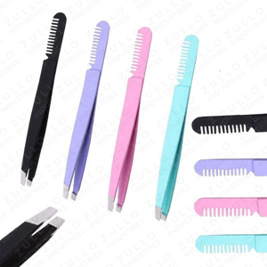 Professional Stainless Steel Slanted Tip Eyebrow Tweezers with Comb Custom Logo <b>Precision</b> Grooming Beauty <b>Tool</b> Set - Product Image 6