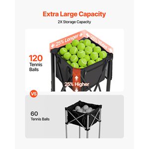 Panier à balles de tennis en aluminium léger, pliable, chariot pour pickleball avec ramassage facile, capacité de 120 balles - Product Image 5