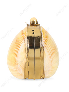 Pochette en coquille de palourde dorée, sac de soirée en coquillage naturel en forme d'éventail avec cadre doré, sac à main de luxe pour export OEM - Product Image 2
