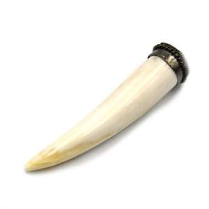Hand <b>Crafted</b> Natural Ox Bone Tusk Pendant: 3.5 Inch Horn Focal with Metal Cap - Product Image 4
