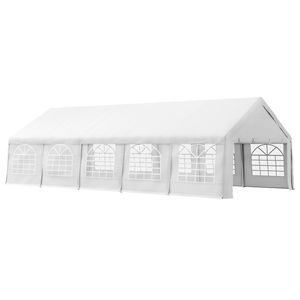 Tenda Carport Bianca Resistente 32x16ft con Pareti in PVC Rimovibili e Telaio in Acciaio - Impermeabile e Tessuto in Poliestere - Product Image 1