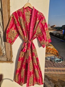 Robe Kimono en Coton Imprimé Tigre pour Femme, Peignoir Bohème Rouge Léger, Kimono d'Été, Cache-Maillot de Plage, Robe de Détente - Product Image 5