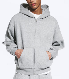 Wholesale High Quality Thick 380 GSM 100% Cotton OEM Custom Logo Fleece Cotton/Poly Blend Men's Oversized Full Zip Hoodies - Product Image 2