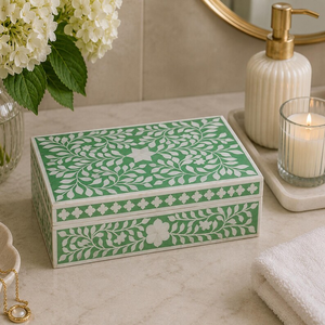 Handmade Unique Design Green Bone Inlay Floral Decorative Storage <b>Jewelry</b> Box - Product Image 4