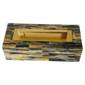 Boîte à bijoux rustique en corne de buffle avec incrustation, étui de rangement rectangulaire à couvercle magnétique, marron, motif carré gravé, décoration d'intérieur - Product Image 3