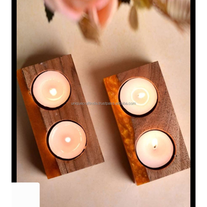 Bougie artisanale en bois d'acacia avec cire naturelle à rayures en résine pour un décor de bien-être, une utilisation au spa d'aromathérapie et des idées de cadeaux rustiques - Product Image 5