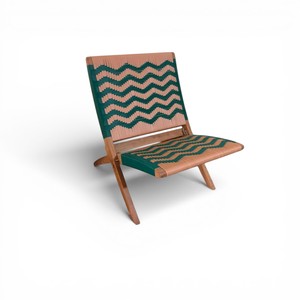Fauteuil de salon moderne de style mid-century avec sangles tissées à la main, en teck massif, pliable, design, pour salon et terrasse - Product Image 2