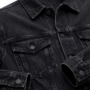 Men's Black Denim <b>Jacket</b> Casual Turn-down Collar Button Closure Regular <b>Fit</b> Solid Color Autumn Wear - Product Image 6