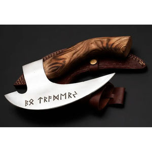 มีดตัดพิซซ่าเหล็กกล้าคาร์บอนทำมือ Burraq ด้ามไม้พะยูง ปลอกหนัง สำหรับแคมป์ปิ้ง กิจกรรมกลางแจ้ง DIY อุตสาหกรรม ของขวัญวันพ่อ - Product Image 2