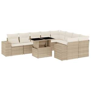 Grand ensemble de canapés de jardin modulaires en rotin PE beige, meubles de jardin modulaires confortables - Product Image 2