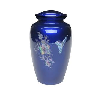 Urna de cenizas de cremación humana para adultos, hermosa madre de perla, colibrí sobre fondo azul, uno de un tipo, cada uno ligeramente - Product Image 1