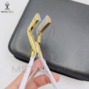 Gold <b>Titanium</b> Hair Extension Tape Press Pliers, White Coated Grip Handles, Perforated Head Frame, Silicone Cushion Clamp - Product Image 5