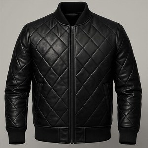 Black PU Leather Scorpion <b>Coat</b> Men's Quilted Gothic Winter Jacket with Stand Collar and Front Logo Handmade - Product Image 2