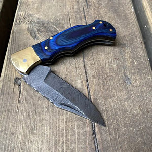Cuchillo de bolsillo Burraq DIY OEM personalizado hecho a mano de acero de Damasco con mango de madera y funda de cuero, regalo de aniversario, regalo para padrinos de boda - Product Image 3
