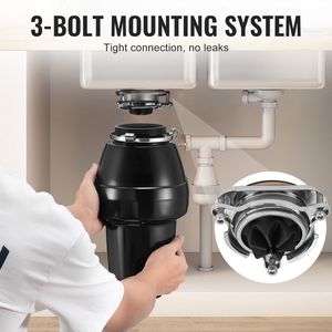 Dissipatore di Rifiuti Alimentari a Alimentazione Continua da 1/2 HP, 3450 RPM, Silenzioso, Sistema di Triturazione con Montaggio a 3 Bulloni, con Spina USA e UK - Product Image 5