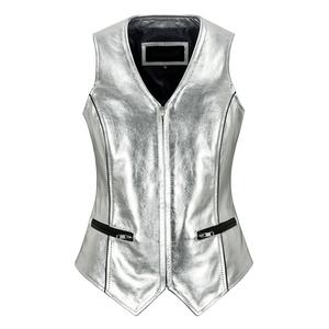 Gilet en cuir pour femme en peau d'agneau véritable, coupe ajustée - Product Image 1
