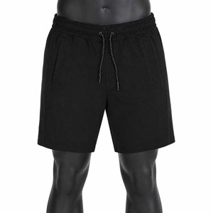 Men's <b>Black</b> Cotton Shorts Drawstring <b>Waist</b> Pockets Casual Solid Color Breathable Mid Rise Plain Dyed Style Shorts - Product Image 1
