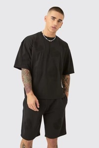 Men's Black Oversized T-Shirt and Shorts <b>Set</b> 100% Cotton Casual Summer Streetwear 2 Piece Outfit - Product Image 3